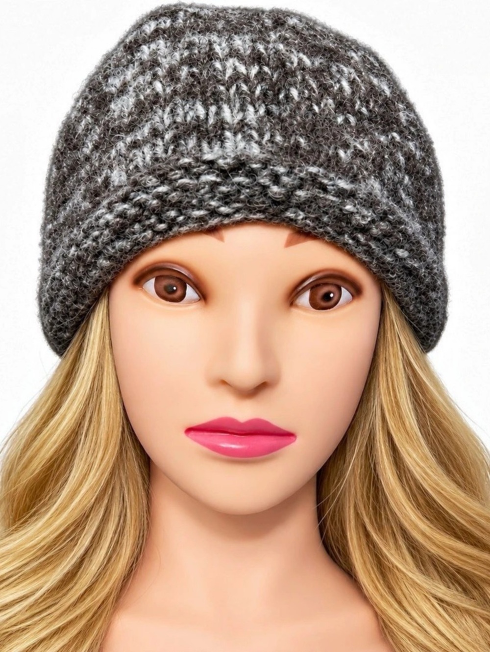 Feedgoodz Handmade Nepal 100% Wool Gray Fuzzy Knit Beanie Hat Fleece Lined